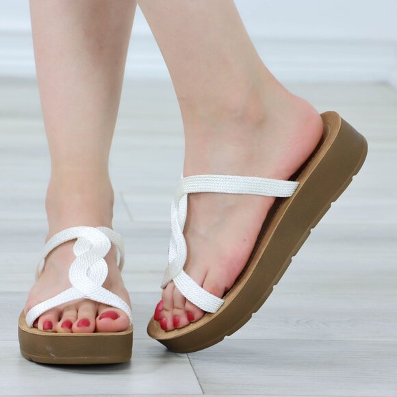 White T-Strap Gladiator Comfort Sandal Slip On Sliders - Picture 7 of 10